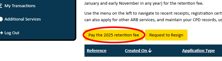 pay retention fee 2025 button